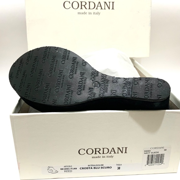CORDANI REED PLATFORM WEDGE SANDAL BOOTIES Navy Blue SUEDE SLINGBACK ITALY 38 - Picture 5 of 6